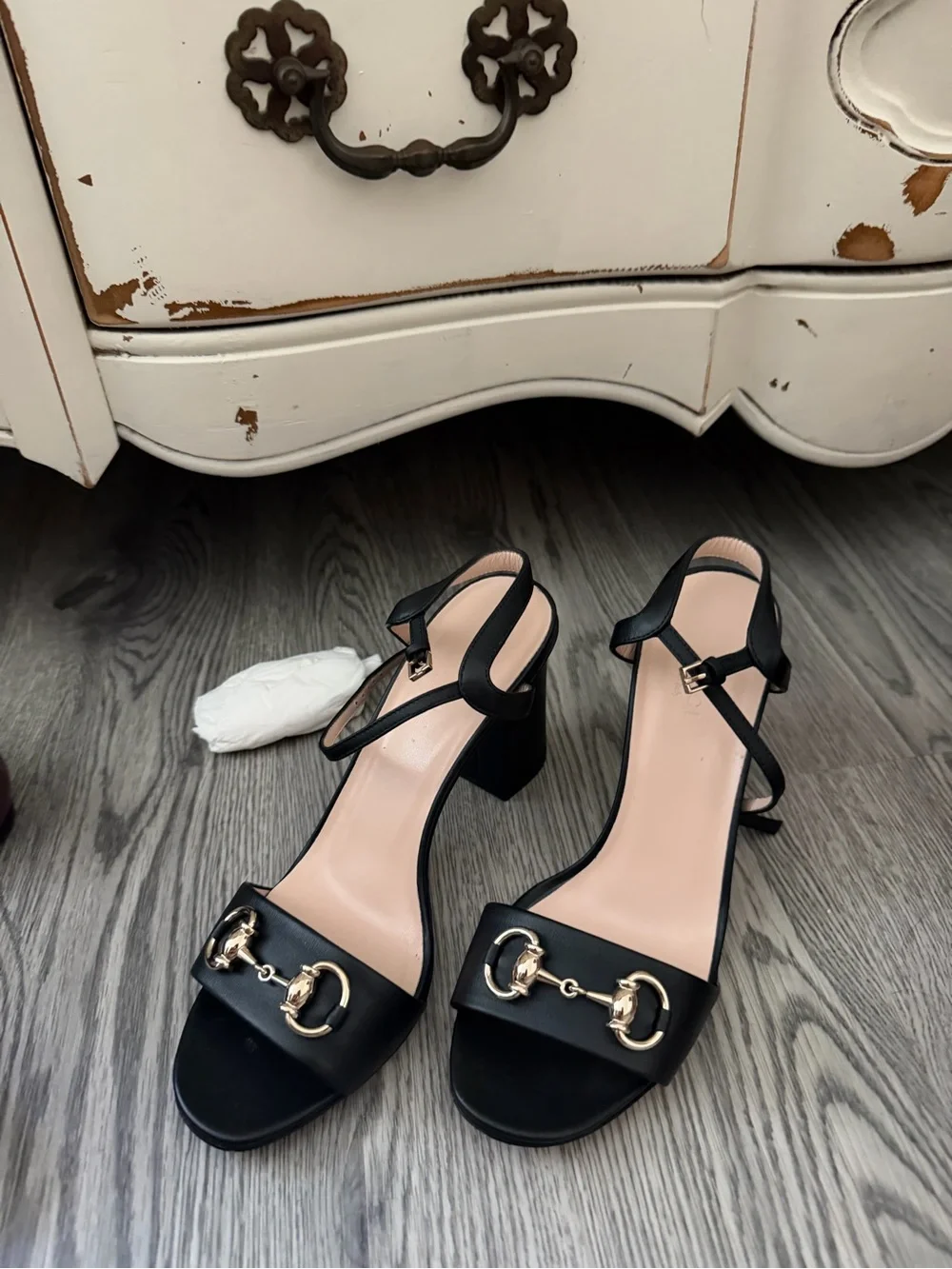 Gucci Black Leather Sandals with Gold Horsebit